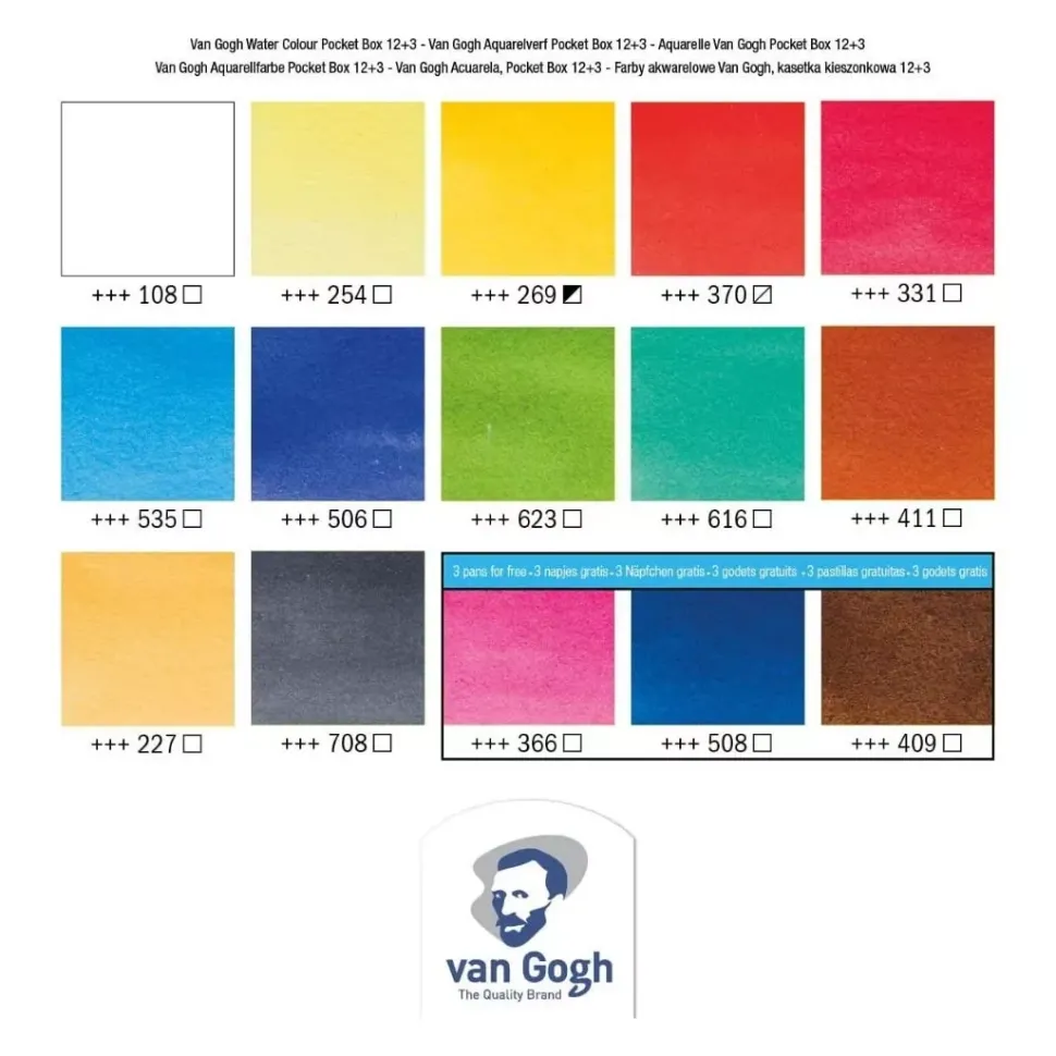 Caja de acuarela 12+3 pastillas Van Gogh