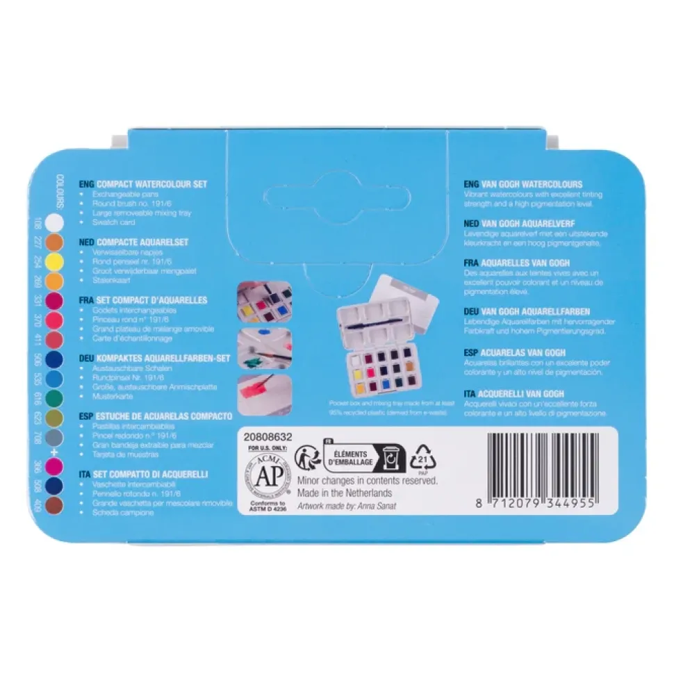 Caja de acuarela 12+3 pastillas Van Gogh