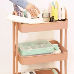 Carrito Con 3 Bandejas Rosa Salmón Craftelier