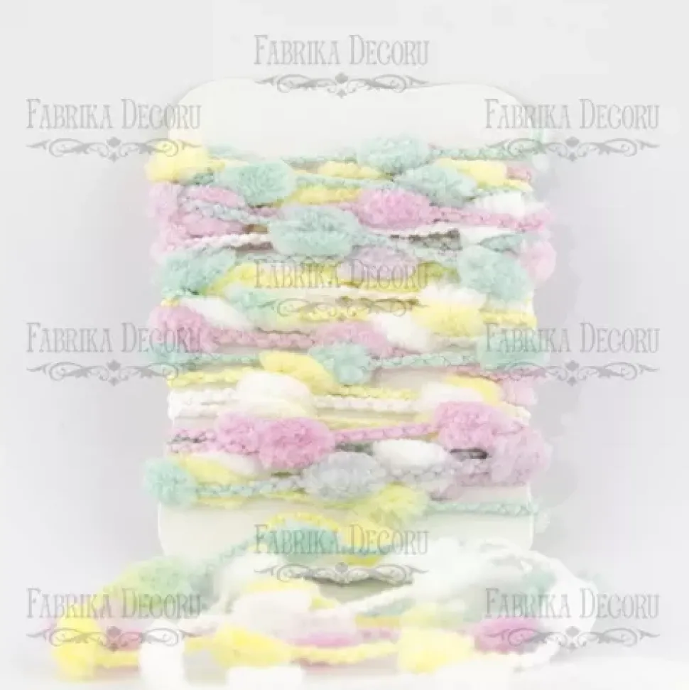 Cinta de pompones rosas, mentas, blancos y amarillos Fabrika Decoru
