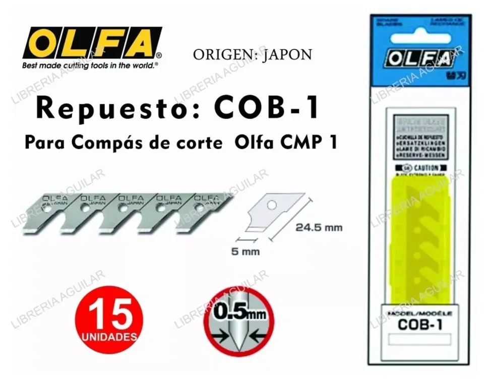 Cuchillas Olfa COB-1 para cutter compás y circular. pack 15 uds