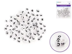 Cuentas Blancas con Abecedario en Negro MultiCraft 6mm