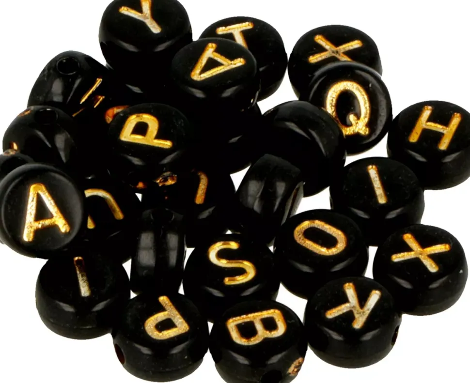 Cuentas de Perla Negra con Letras Doradas Artemio