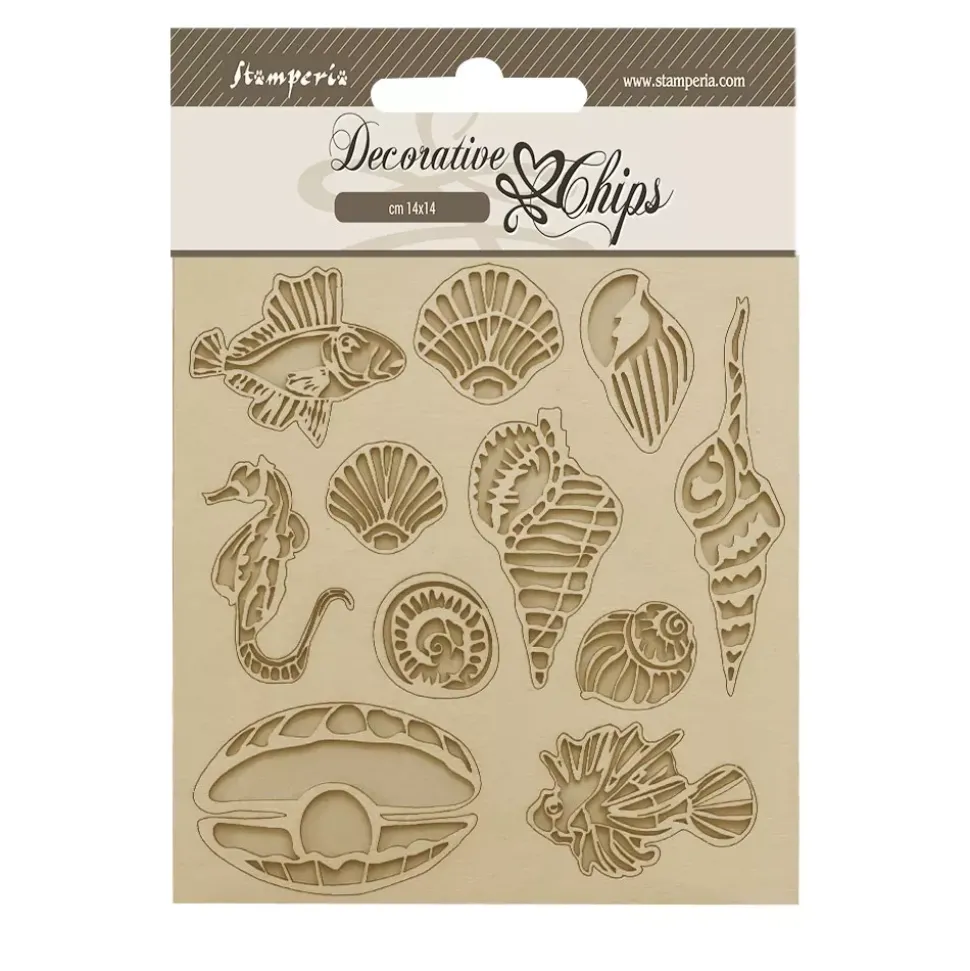 Die-cuts de chipboard Conchas y Peces Songs Of The Sea Stamperia