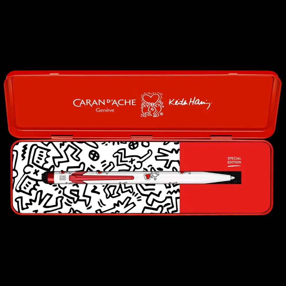 Estuche metálico con bolígrafo Blanco Keith Haring Caran d'Ache