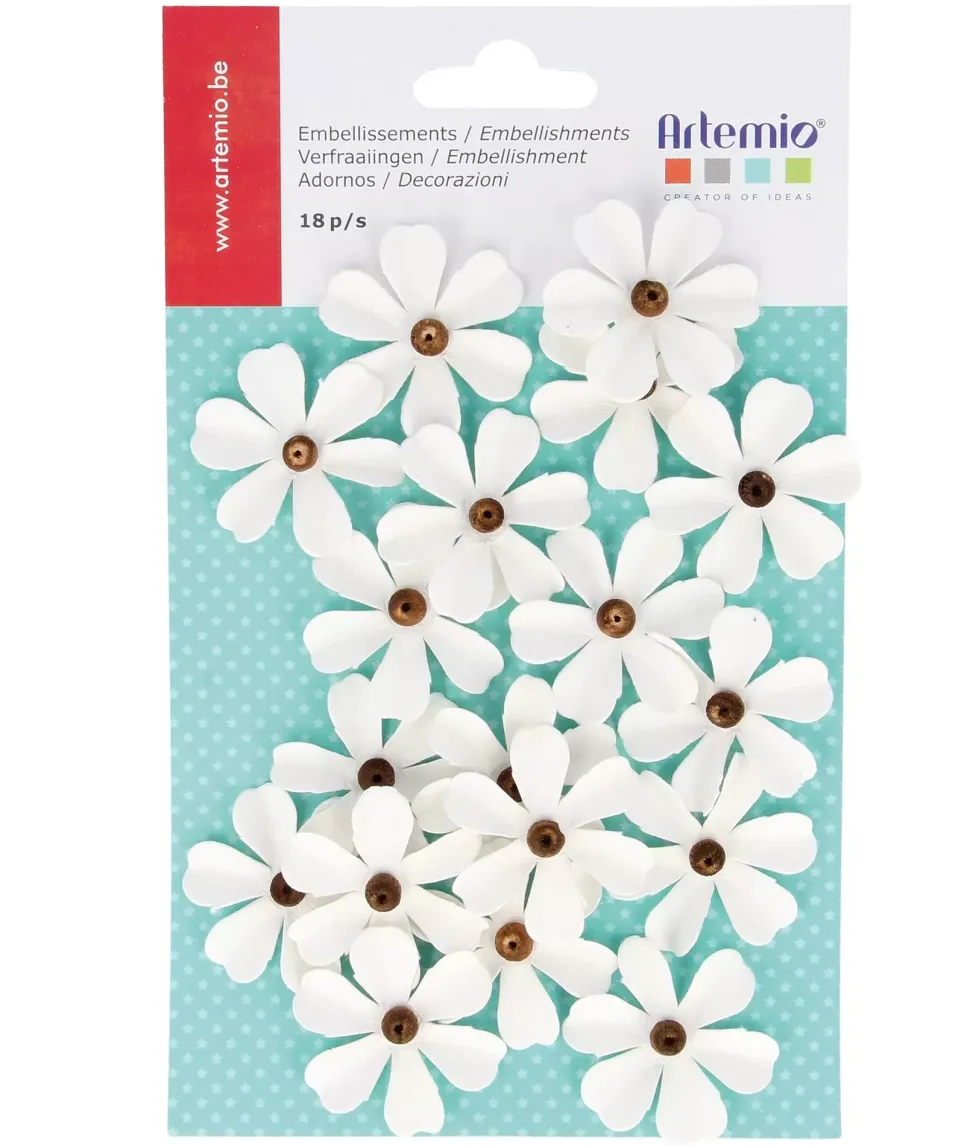 Flores de papel con abalorio blancas Lollipop Artemio
