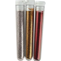 Glitter fino set de 3 colores: plata, oro y rojo