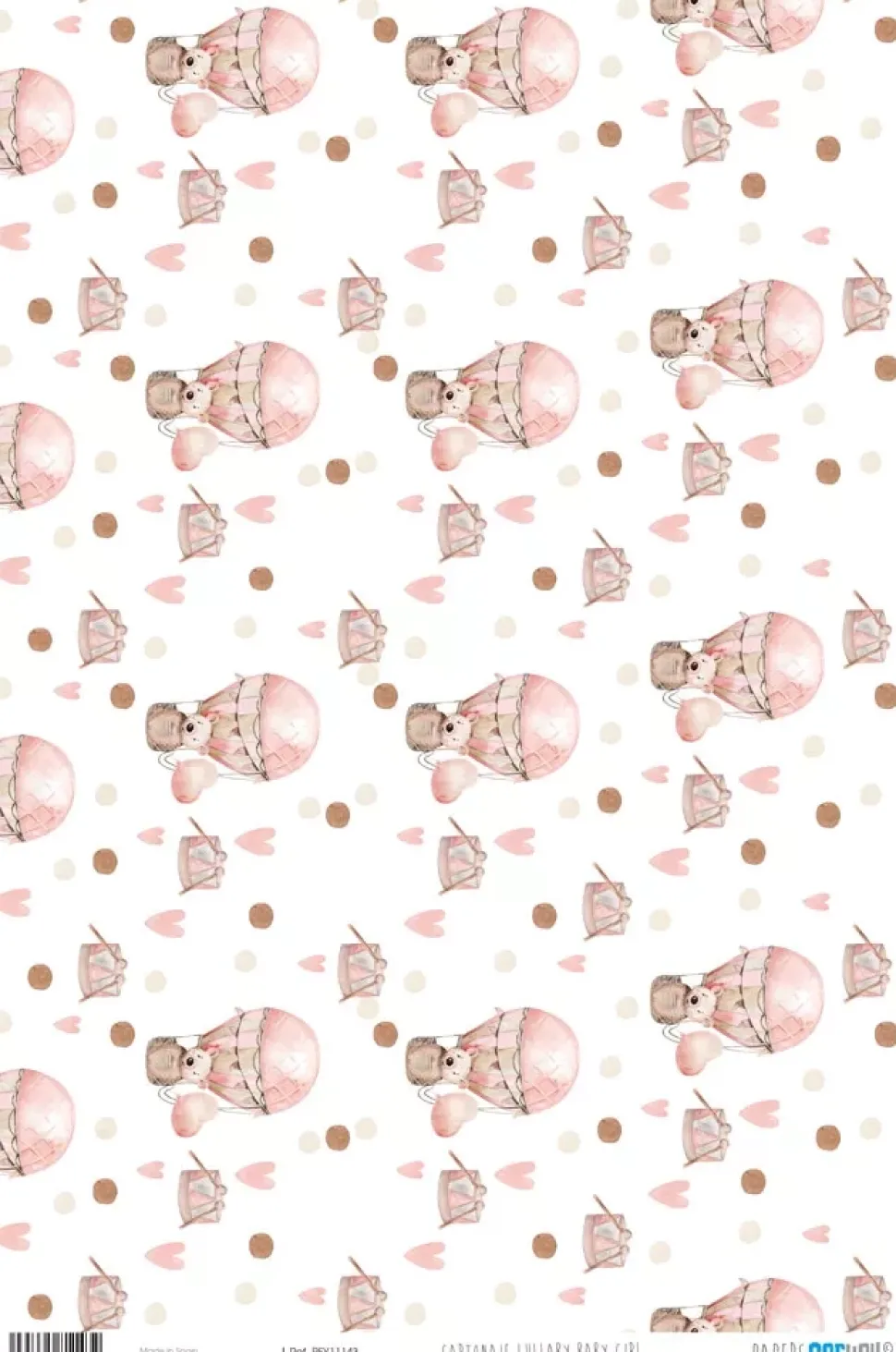 Papel de Cartonaje Ositos en Globo Lullaby Baby Girl PapersForYou 32x48cm