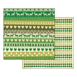 Papel Renos y corazones verdes Stamperia 30x30cm