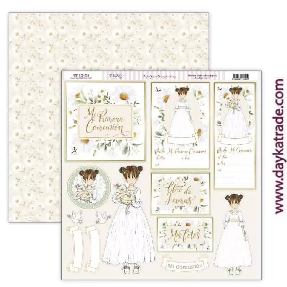 Papel SCP-518 Mi Comunión Margaritas Bendiciones Niña Dayka 30x30cm
