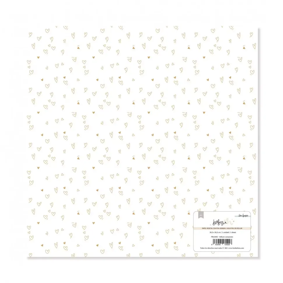 Papel Vellum Corazones Baby M Lora Bailora 30x30cm