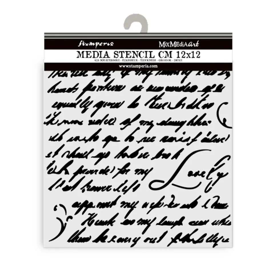 Plantilla de stencil Escrito Masquerade Stamperia 12x12cm