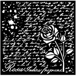 Plantilla de stencil Manuscript W Roses Rose Parfum Stamperia 18x18cm