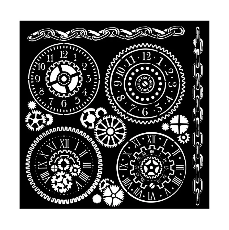 Plantilla de Stencil Reloj Voyages Fantastiques Stamperia