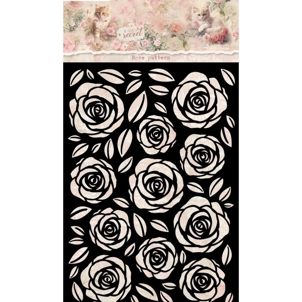 Plantilla de Stencil Rose pattern A Cat's Secret Studio Light