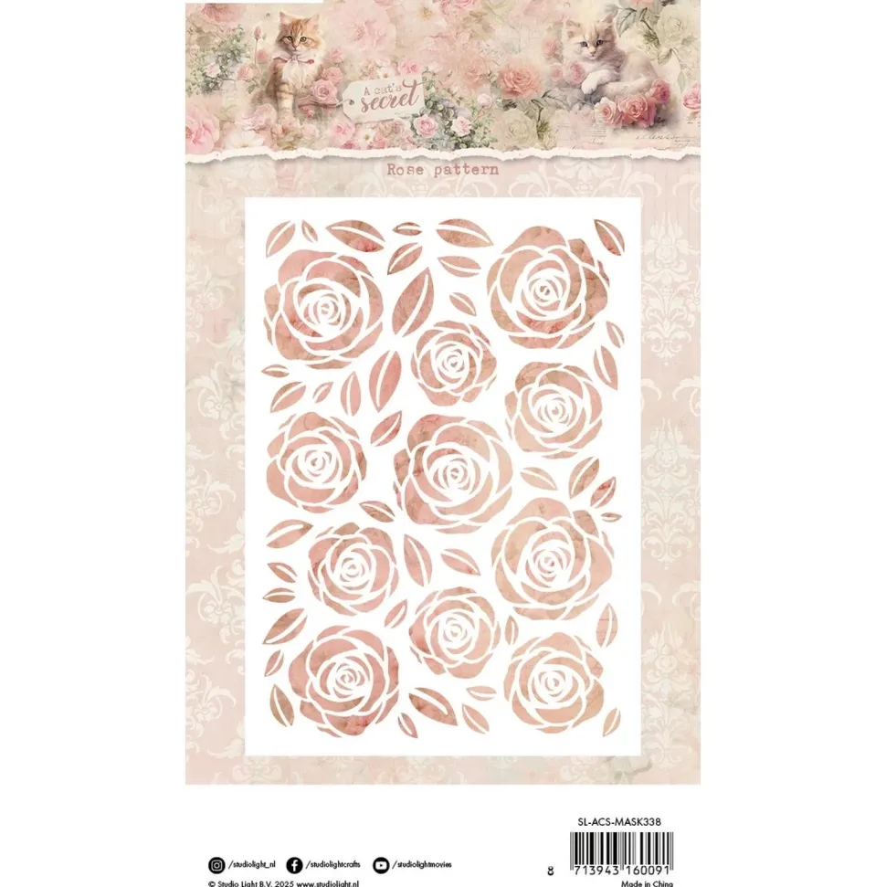 Plantilla de Stencil Rose pattern A Cat's Secret Studio Light