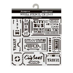 Plantilla de stencil Tickets Art of Travelling Stamperia 12x12cm