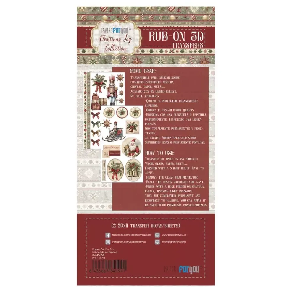 Rub-on 3D Transfer Christmas Joy PapersForYou