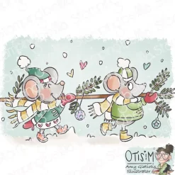 Sello Christmas Mice Carrying the Tree Stamping Bella