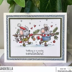Sello Christmas Mice Carrying the Tree Stamping Bella