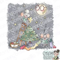 Sello Christmas Mice Decorating the Tree Stamping Bella