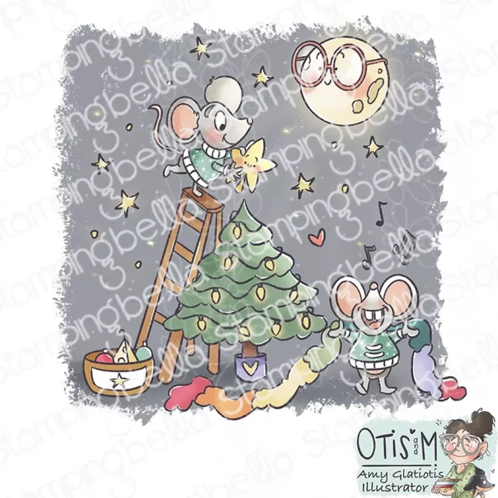 Sello Christmas Mice Decorating the Tree Stamping Bella