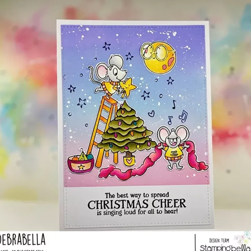 Sello Christmas Mice Decorating the Tree Stamping Bella