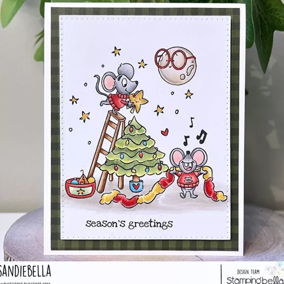 Sello Christmas Mice Decorating the Tree Stamping Bella