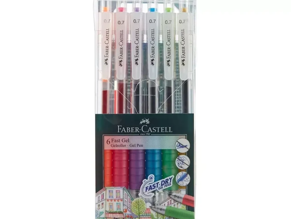 Set 6 bolígrafos Fast Gel Faber-Castell 0.7