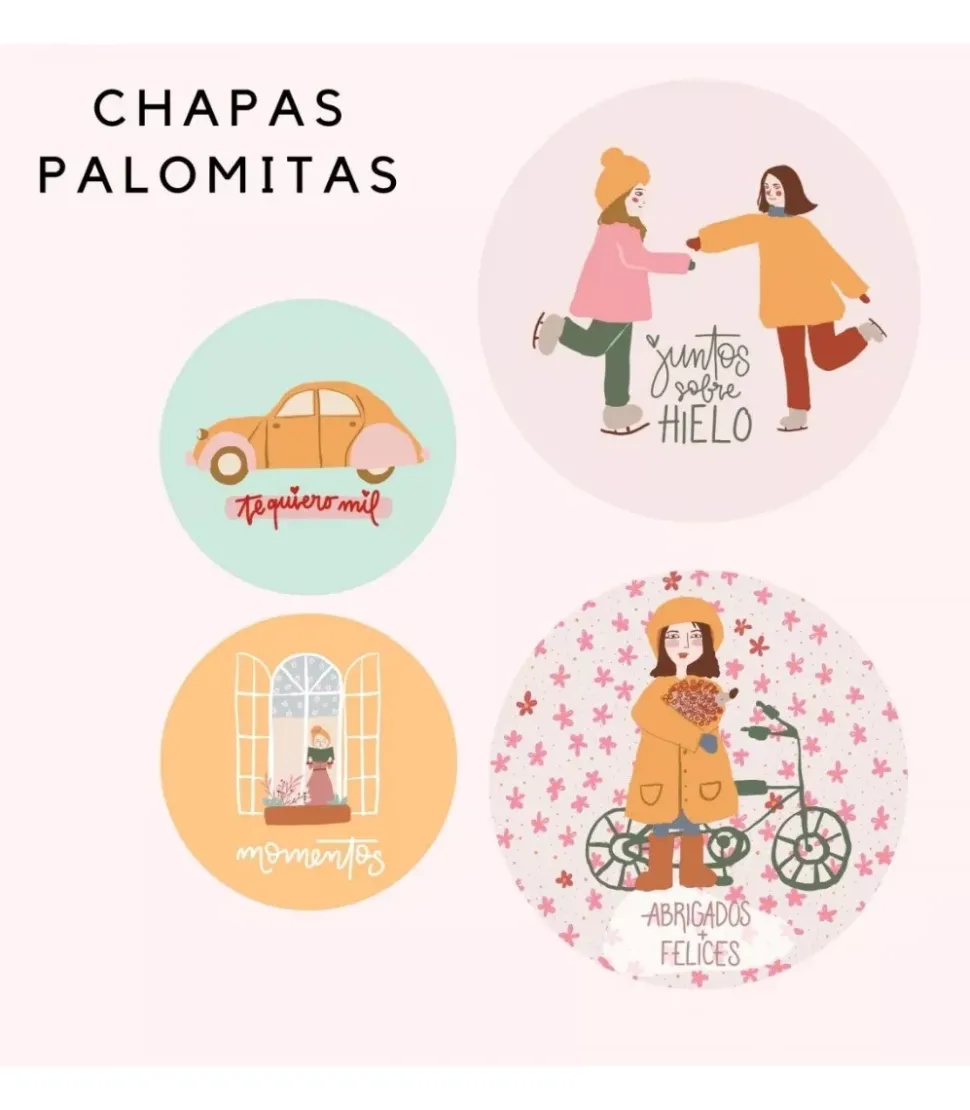 Set 4 Chapas Palomitas by Piccolina Brava de My Sweet Valentine