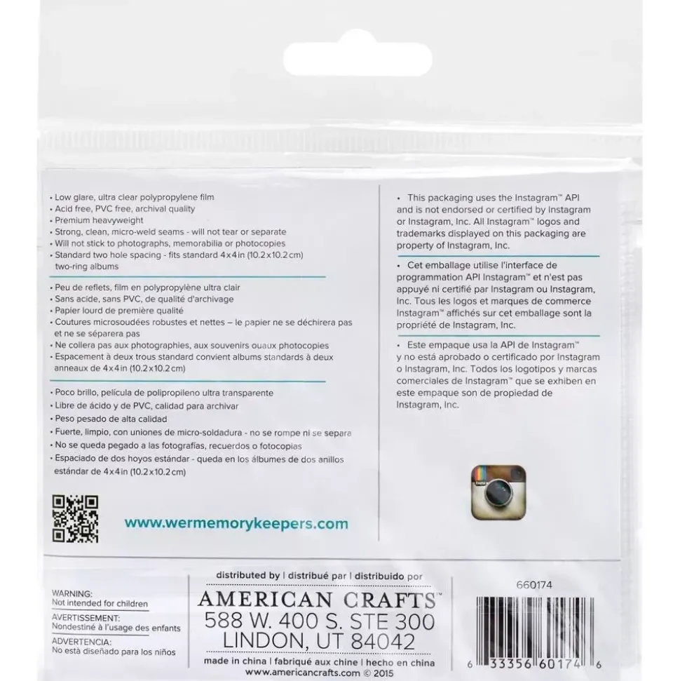 Set 10 Fundas para Álbumes 1 Bolsillo We R Memory Keepers 4"x4"