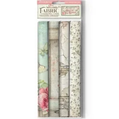 Set 4 hojas de tela Fabric House of Roses Stamperia 30x30cm