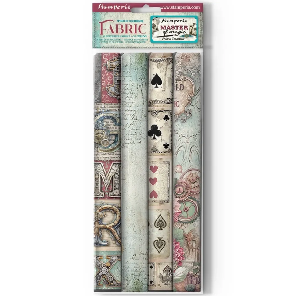 Set 4 hojas de tela Fabric Master of Magic Stamperia 30x30cm