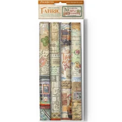 Set 4 hojas de tela Fabric Art of Travelling Stamperia 30x30cm