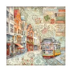 Set 4 hojas de tela Fabric Art of Travelling Stamperia 30x30cm