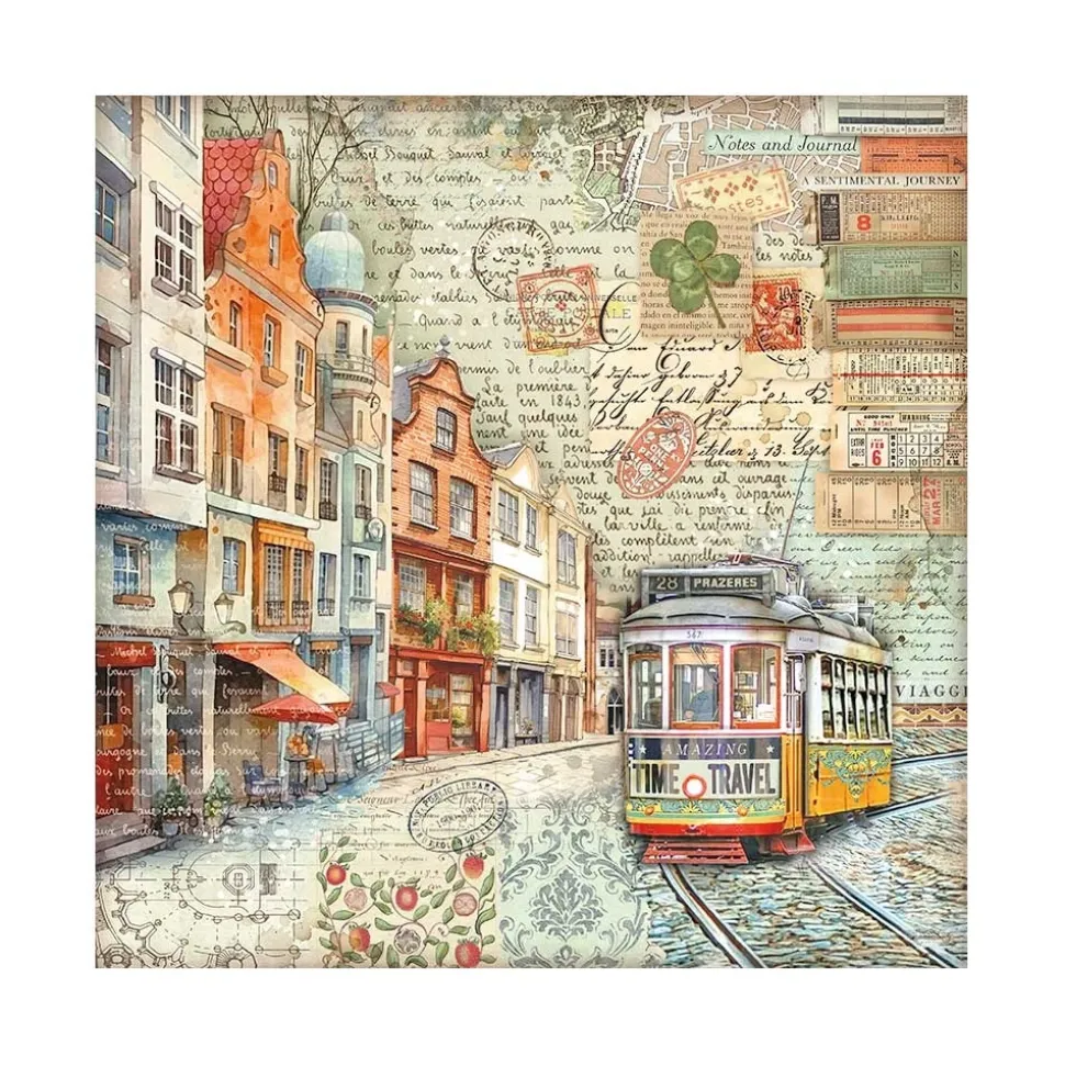 Set 4 hojas de tela Fabric Art of Travelling Stamperia 30x30cm