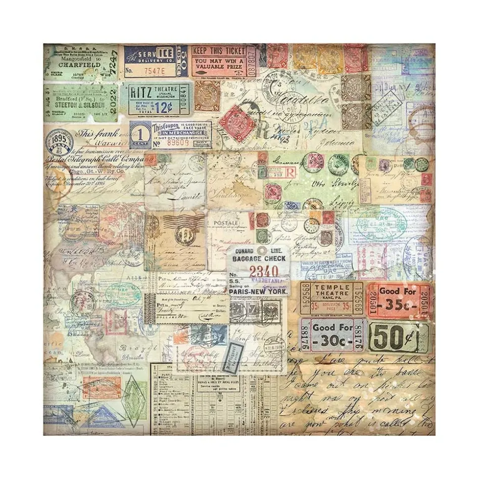 Set 4 hojas de tela Fabric Art of Travelling Stamperia 30x30cm