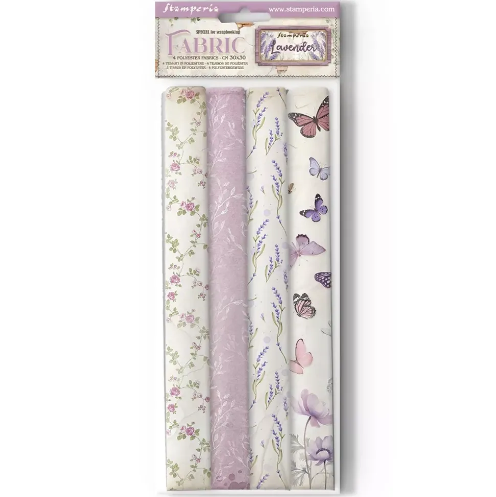 Set 4 hojas de tela Fabric Lavender Stamperia 30x30cm