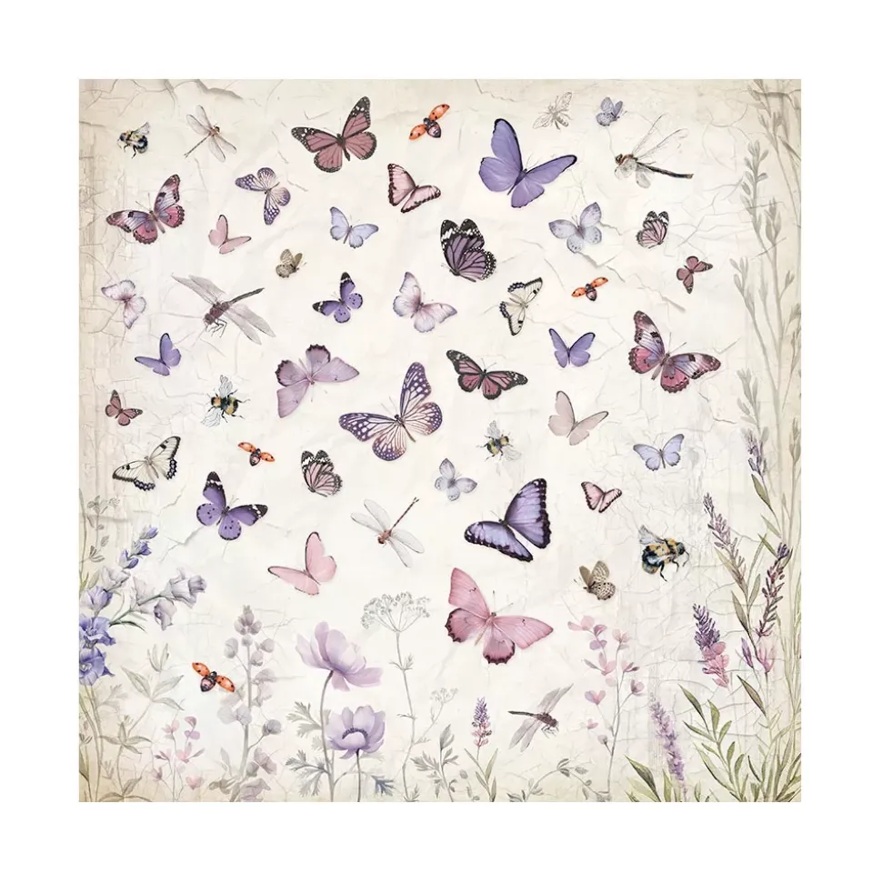 Set 4 hojas de tela Fabric Lavender Stamperia 30x30cm