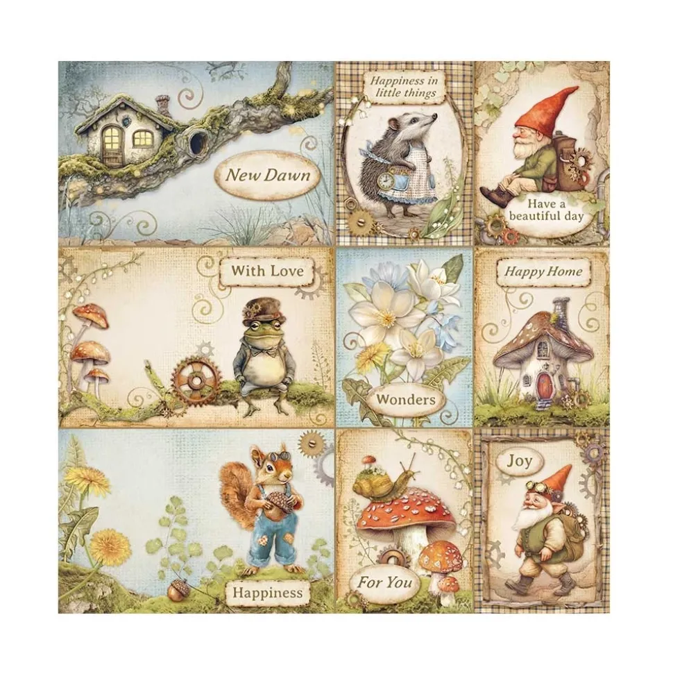 Set 4 hojas de tela Fabric Romantic Hidden Grove Stamperia 30x30cm