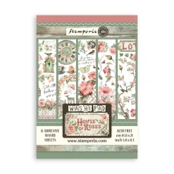 Set 8 hojas de washi tape House of Roses Stamperia A5