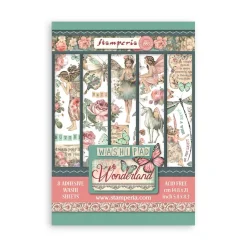 Set 8 hojas de Washi tape Wonderland Stamperia A5