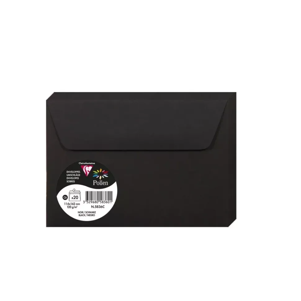 Set 20 sobres negros Pollen Clairefontaine 114x162mm