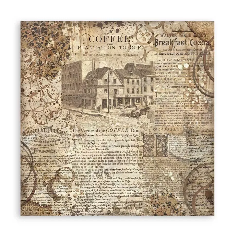 Set 4 Telas Fabric Coffee & Chocolate Stamperia 30x30cm