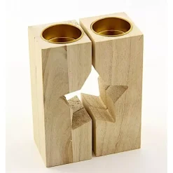 Set de 2 Candelabros de Madera Estrella Artemio