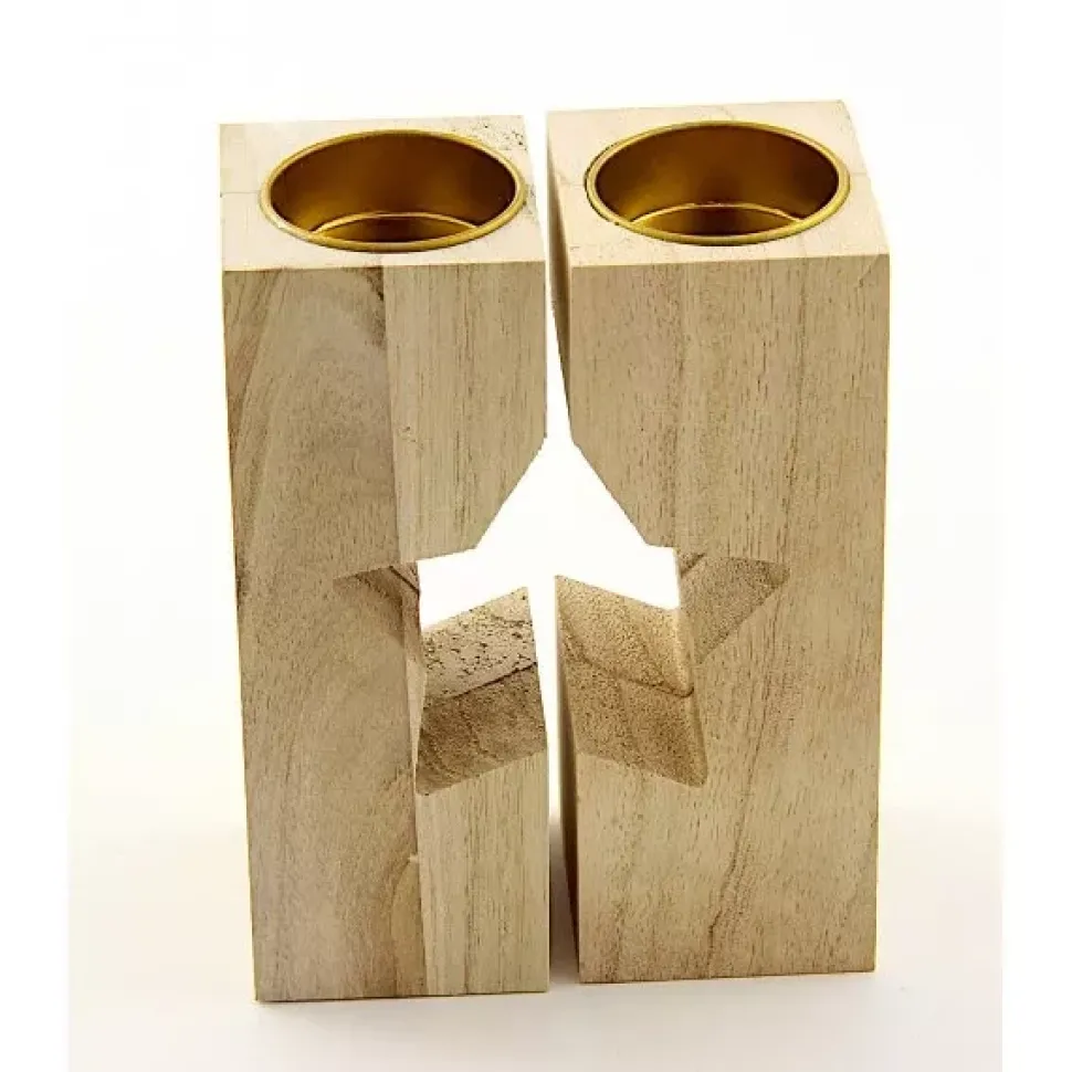 Set de 2 Candelabros de Madera Estrella Artemio