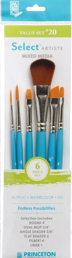 Set de 6 Pinceles 3750 Mixed-Media Select Artiste Princeton N. 20