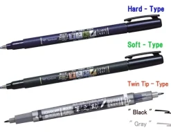 Set de 3 Rotuladores Fudenosuke - Duro, Blando y Doble Punta Gris