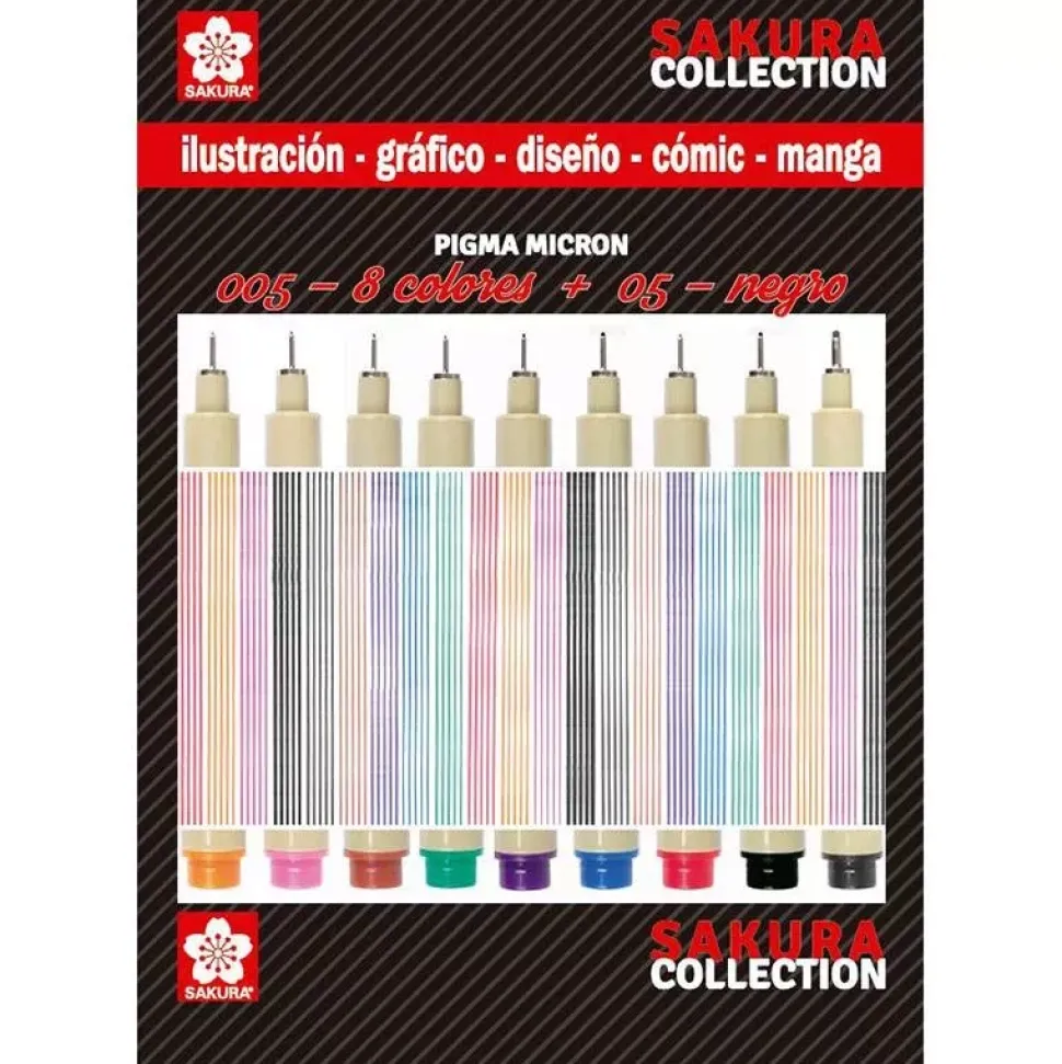 Set de 8+1 rotuladores Pigma Micron punta fina Sakura