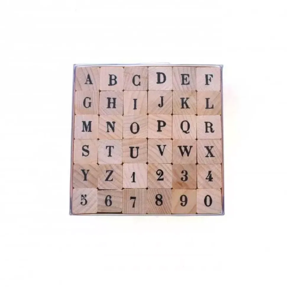 Set de 36 sellos de abecedario en madera mayúsculas Artemio
